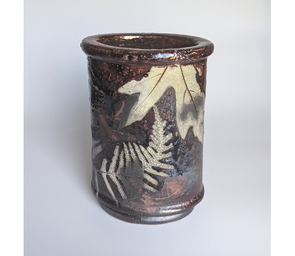 "Leaf-Imprints w/Fern" Raku Vase - Dave & Boni Deal